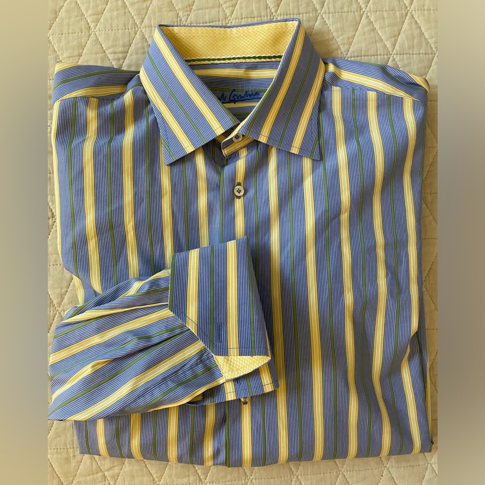 Robert Graham Bold Stripe French Cuff Spread Collar Shirt in Blue (Multi) Size L